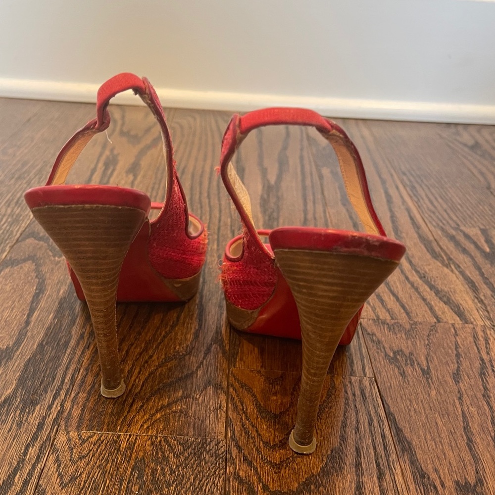 Christian Louboutin Red Raffia Slingbacks 37.5 - Picture 3 of 16